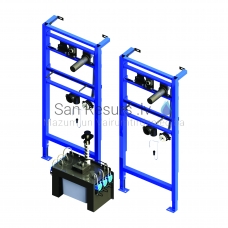 SANELA rinkinys iš 3 vnt. automatiniai nerūdijančio plieno sieniniai muilo dozatoriai, centrinis 6 l muilo bakas, including mounting frame SLR 24, 24V