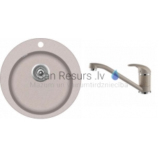 Aquasanita kухонная раковина из каменной массы Clarus SR 100W Ø505mm + cмеситель Eko TAP 2561 бежевый