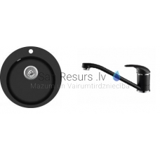 Aquasanita kухонная раковина из каменной массы Clarus SR 100W Ø505mm + cмеситель Eko TAP 2561 черный