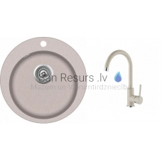 Aquasanita kухонная раковина из каменной массы Clarus SR 100W Ø505mm + cмеситель TAP 5523 Sabia бежевый