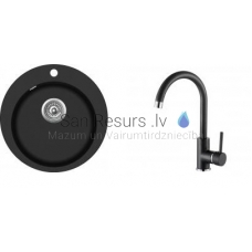 Aquasanita kухонная раковина из каменной массы Clarus SR 100W Ø505mm + cмеситель TAP 5523 Sabia черный