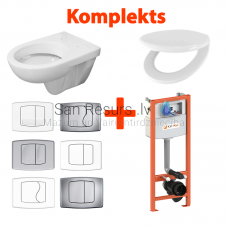 WC komplekts 5 in 1 iebūvējamais tualetes pods PORSGRUND ECO ar vāku + KKPOL rāmis ar pogu